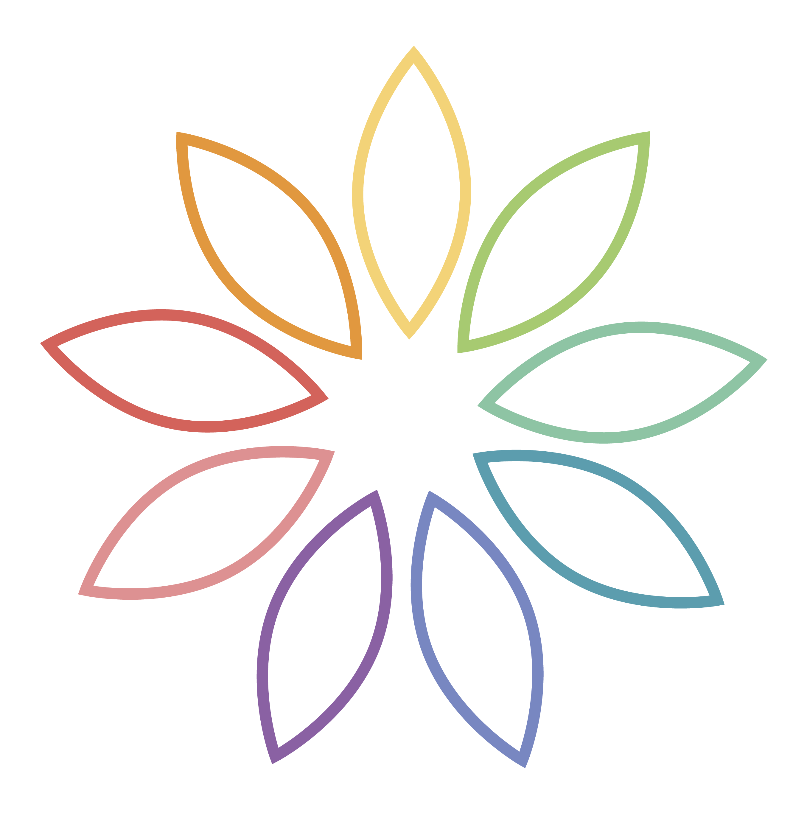 Imagining Kids with Worship logo (9 leaf-shaped colorful pedals)