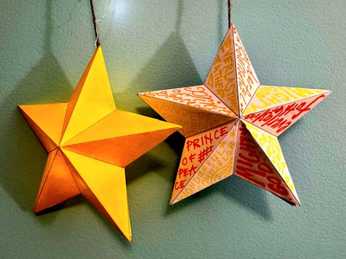 Two yellow stars (one has writing on it)