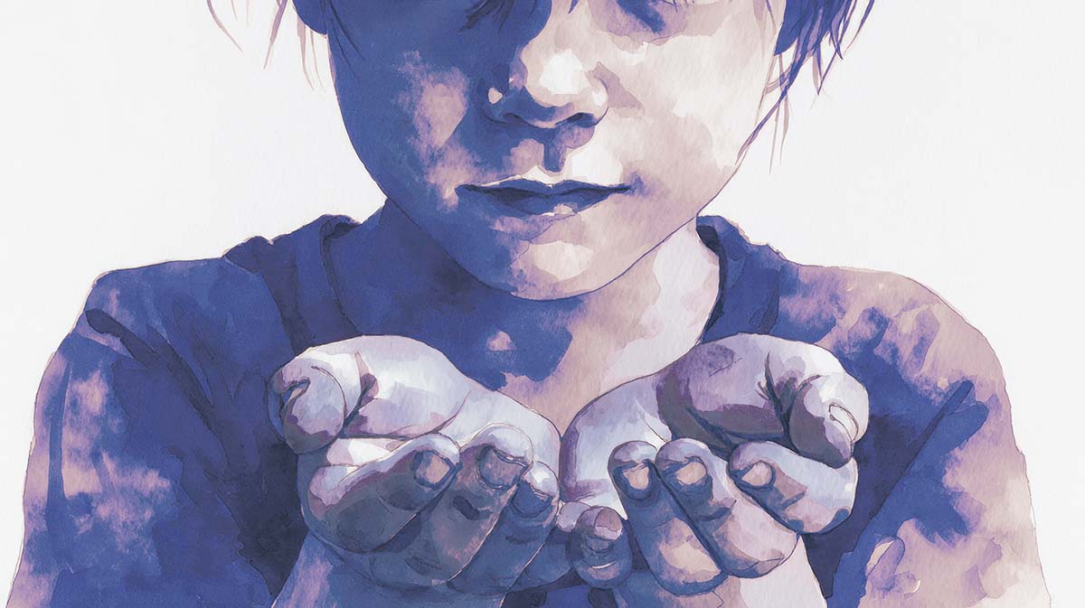 child holding open hands before them in prayer