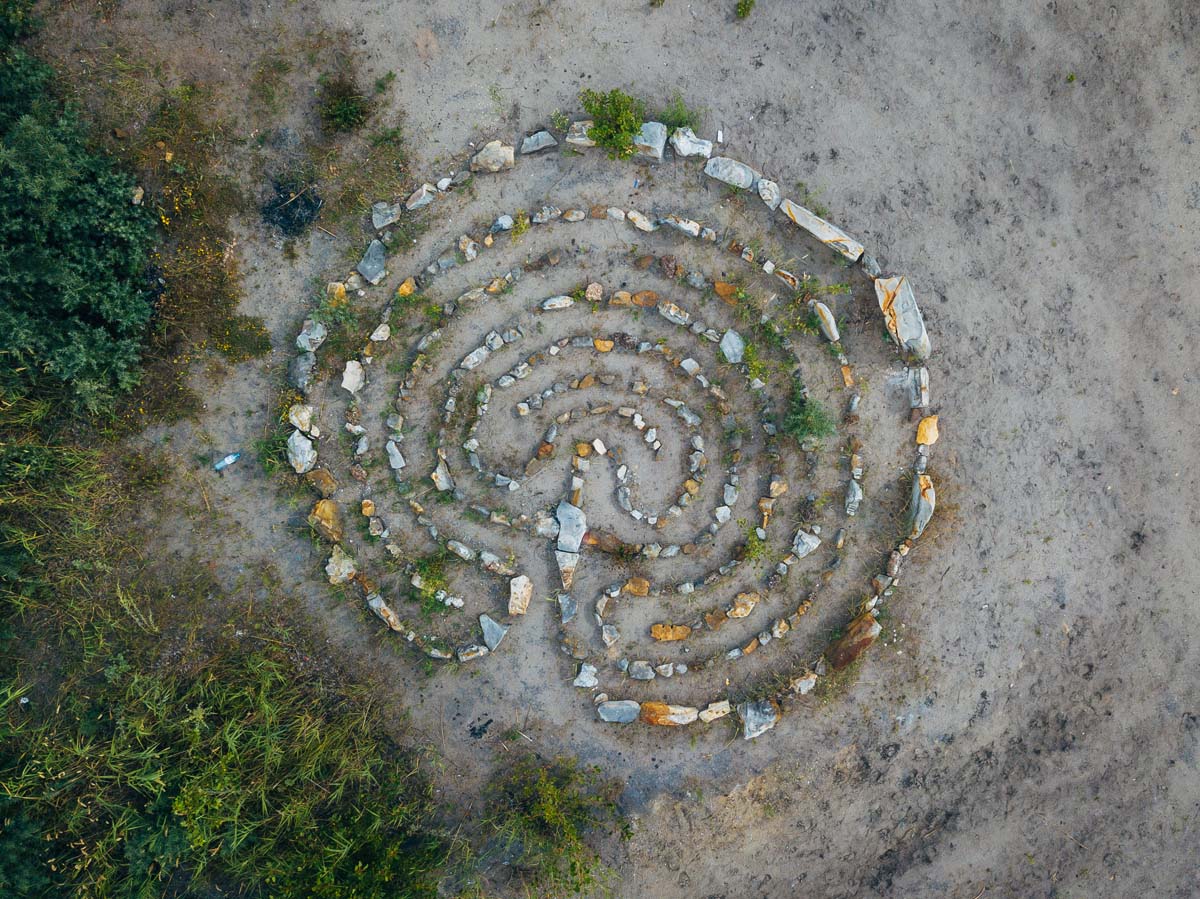 overhead image of a prayer labyrinth