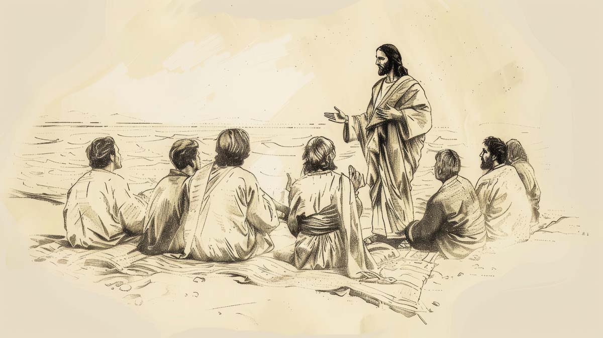 Sketch of Jesus teaching his disciples.